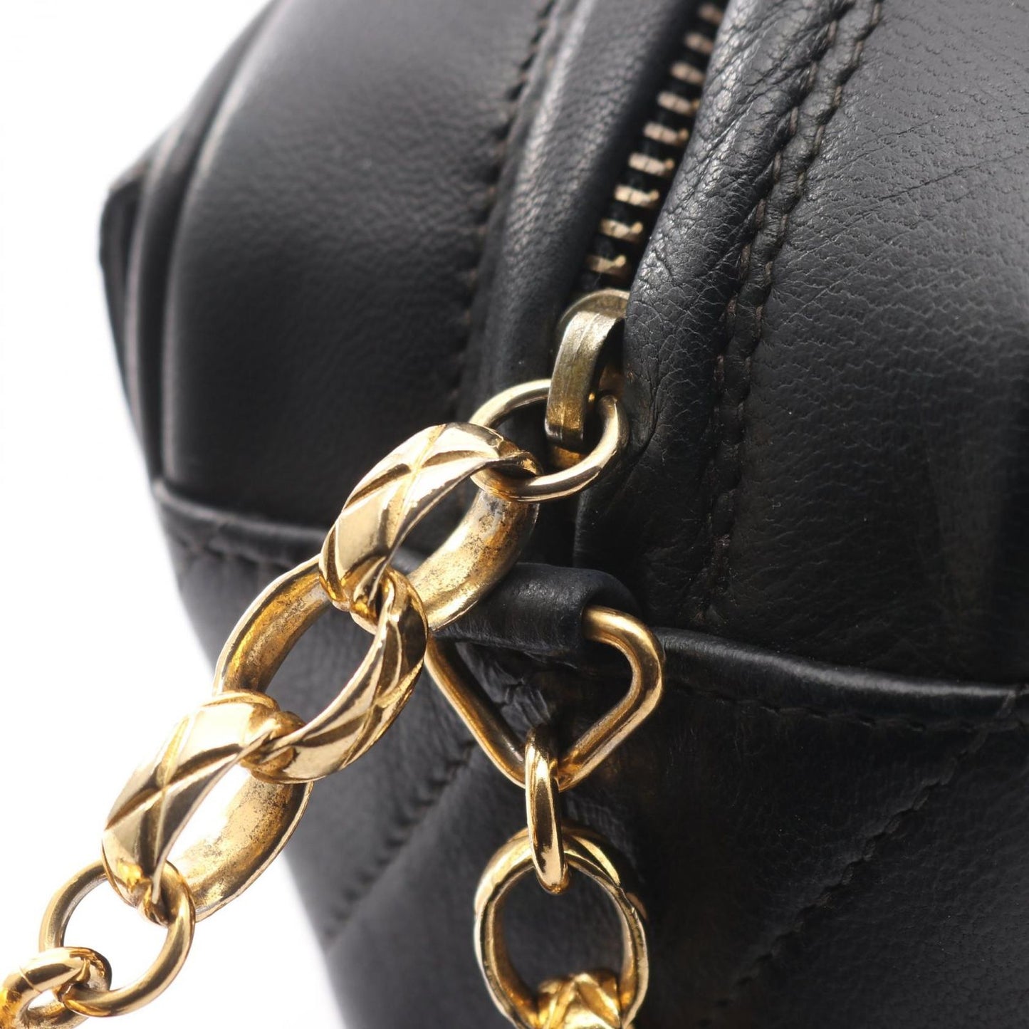 Chanel Shoulder Bag Coco Mark Bias Stitch Black Lambskin Fringe Chain Shoulder