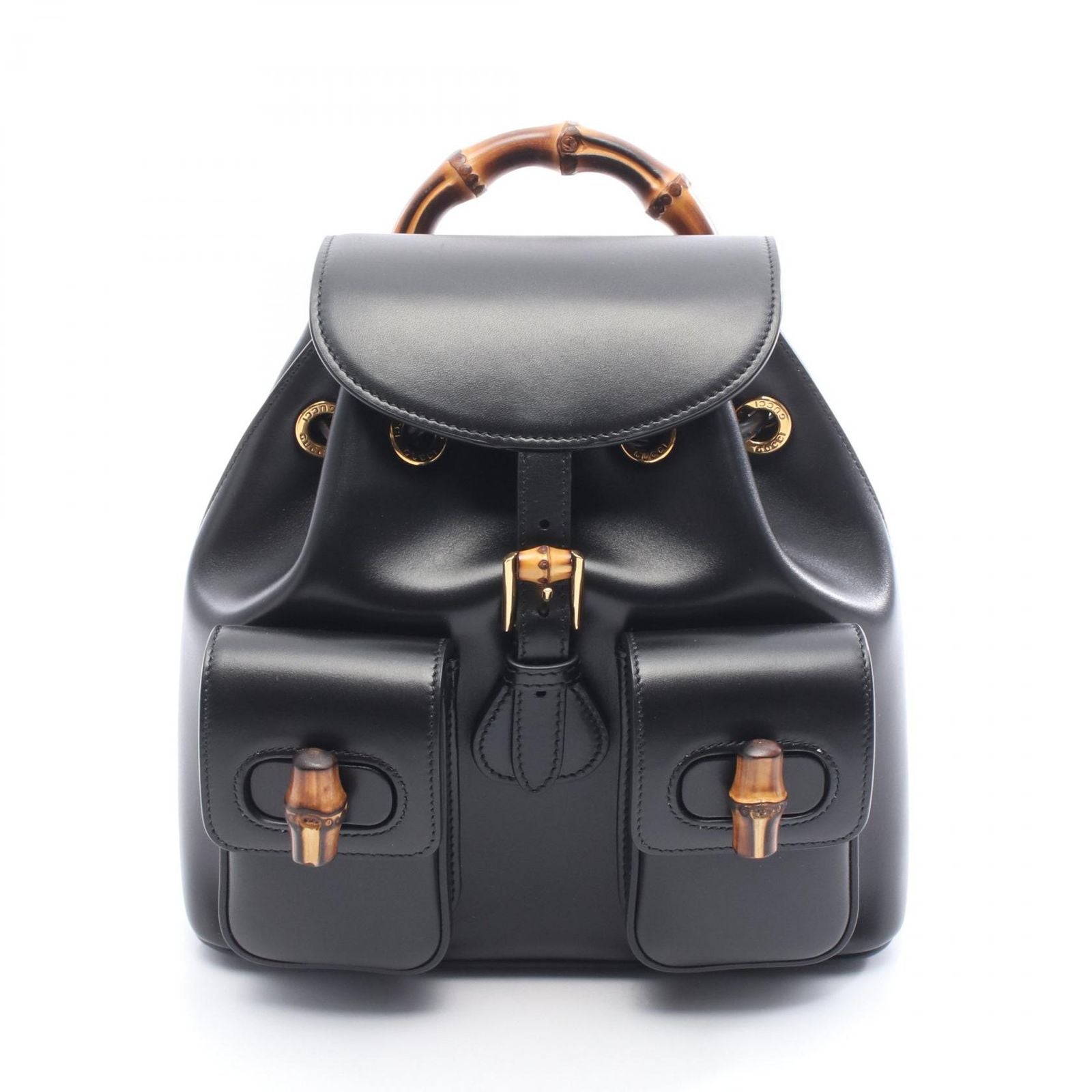 Gucci Rucksack Backpack Bamboo 702101 Black Leather Bamboo Backpack Women's