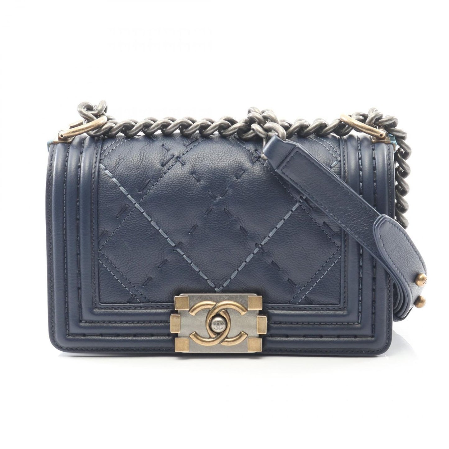 Chanel Shoulder Bag Boy Chanel Small Wild Stitch Navy Leather Boy Chanel Wild
