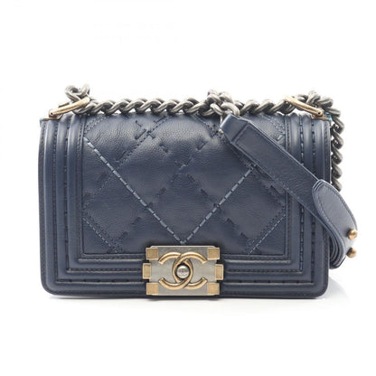 Chanel Shoulder Bag Boy Chanel Small Wild Stitch Navy Leather Boy Chanel Wild