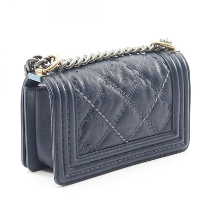 Chanel Shoulder Bag Boy Chanel Small Wild Stitch Navy Leather Boy Chanel Wild