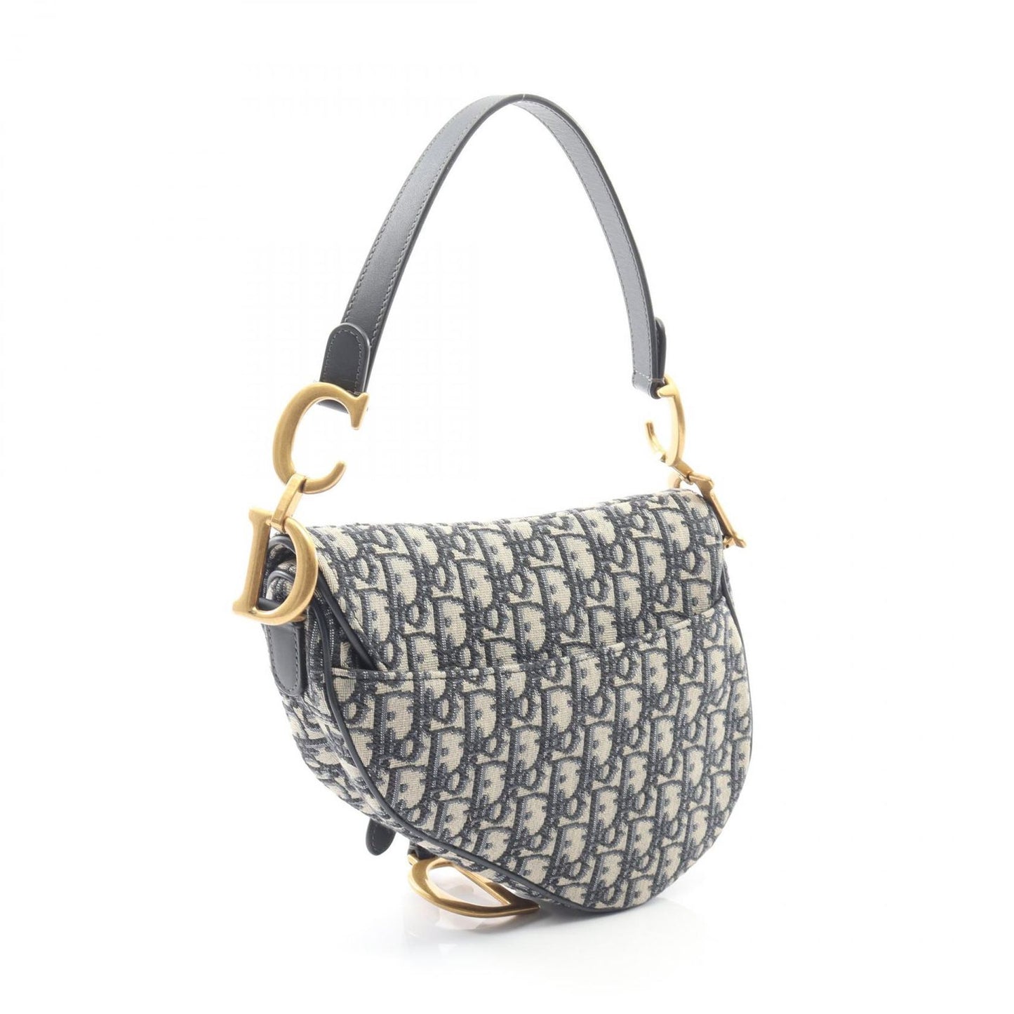 Dior Handbag Saddle Bag Navy Canvas Leather Oblique Saddle Bag Ladies a