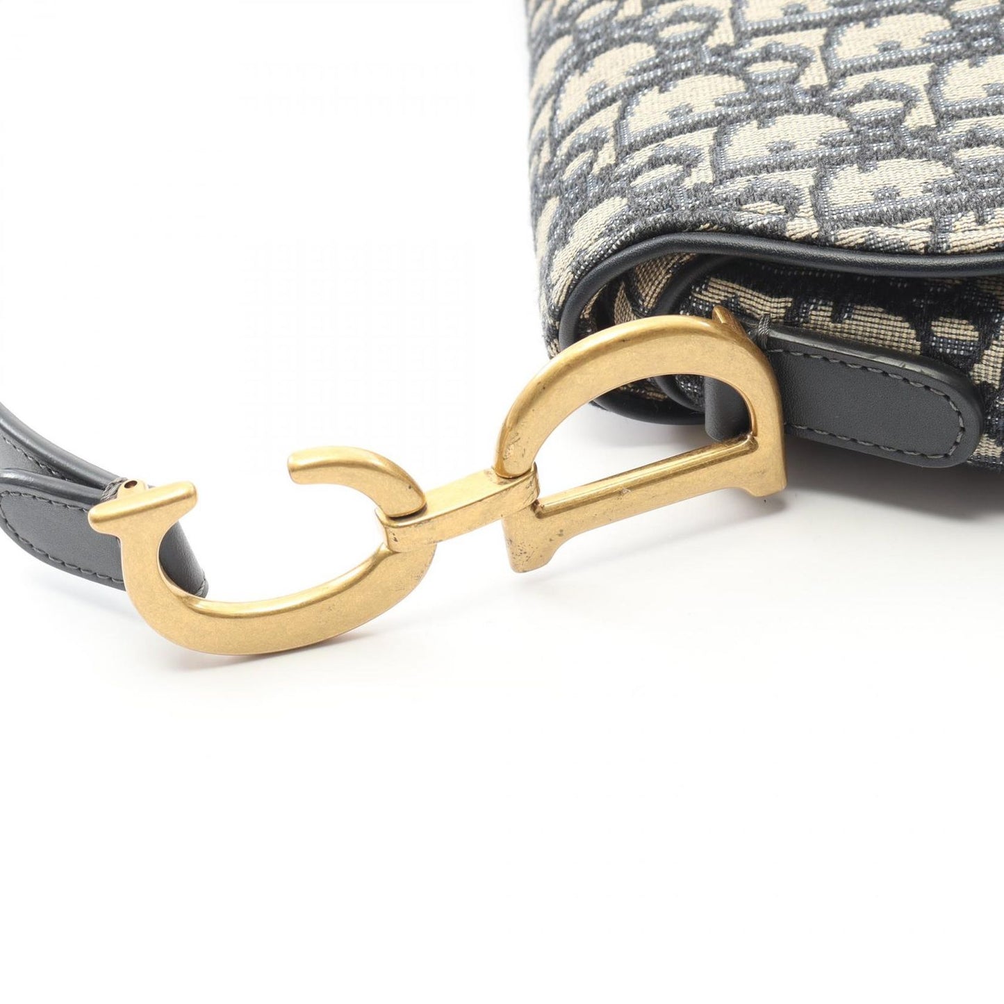 Dior Handbag Saddle Bag Navy Canvas Leather Oblique Saddle Bag Ladies a