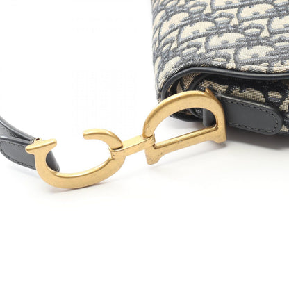Dior Handbag Saddle Bag Navy Canvas Leather Oblique Saddle Bag Ladies a