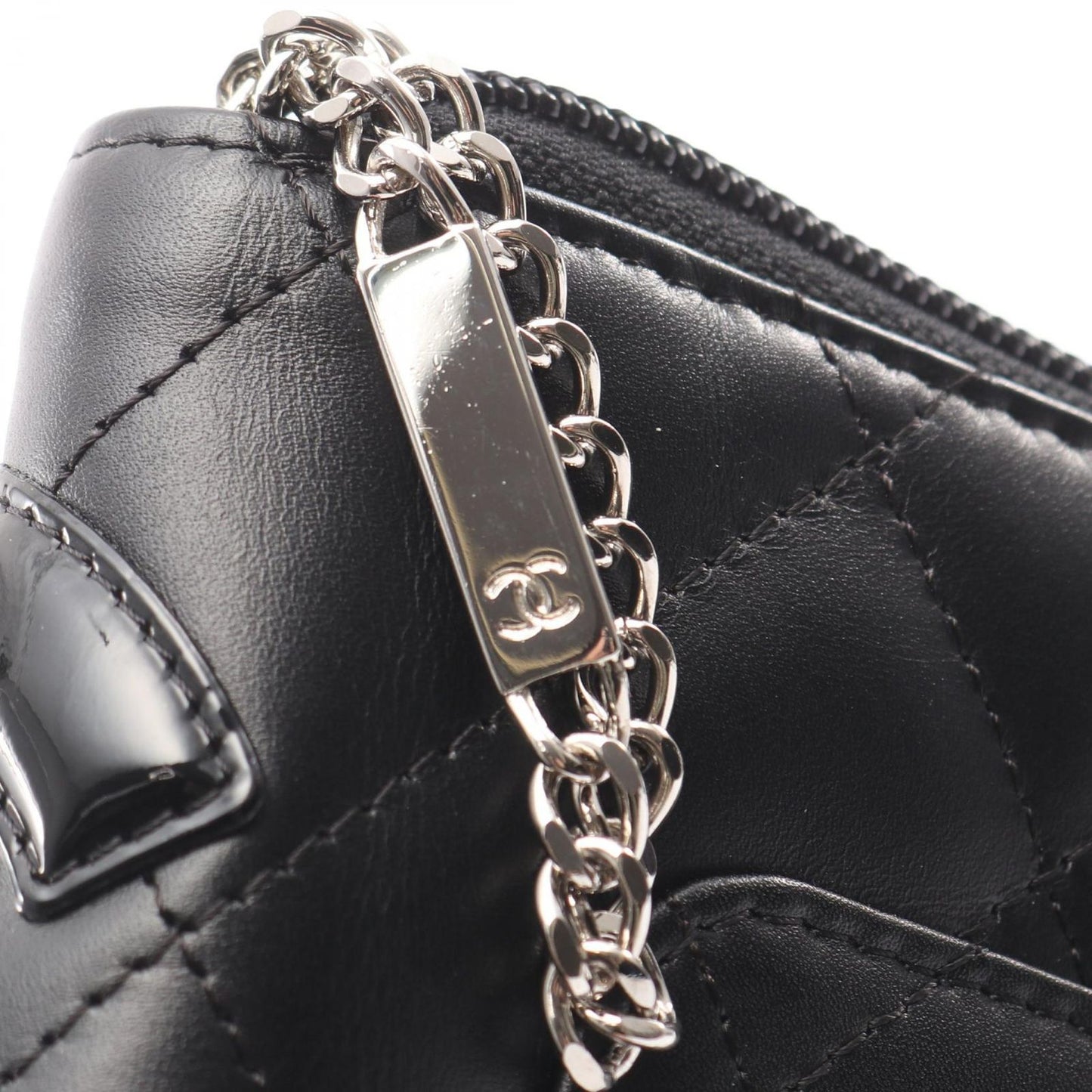 Chanel Round Long Wallet Cambon Line A26710 Black/Black Enamel Leather Patent