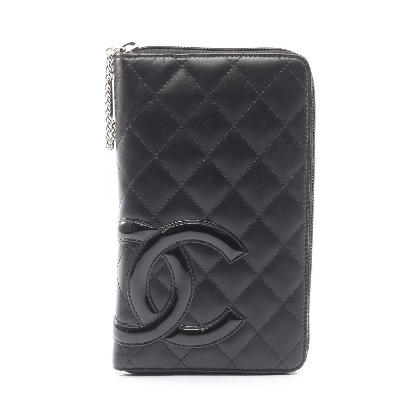 Chanel Round Long Wallet Cambon Line A26710 Black/Black Enamel Leather Patent