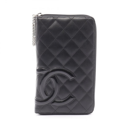 Chanel Round Long Wallet Cambon Line A26710 Black/Black Enamel Leather Patent