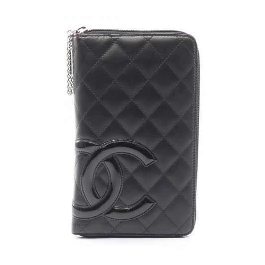 Chanel Round Long Wallet Cambon Line A26710 Black/Black Enamel Leather Patent