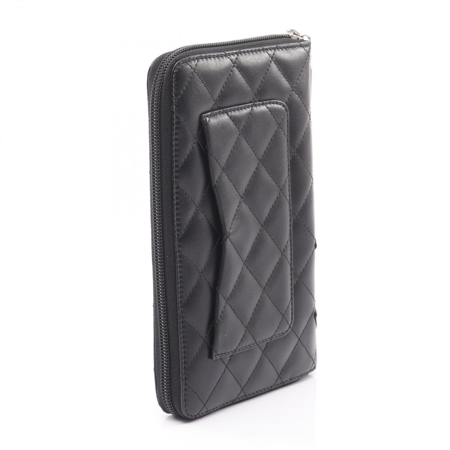 Chanel Round Long Wallet Cambon Line A26710 Black/Black Enamel Leather Patent