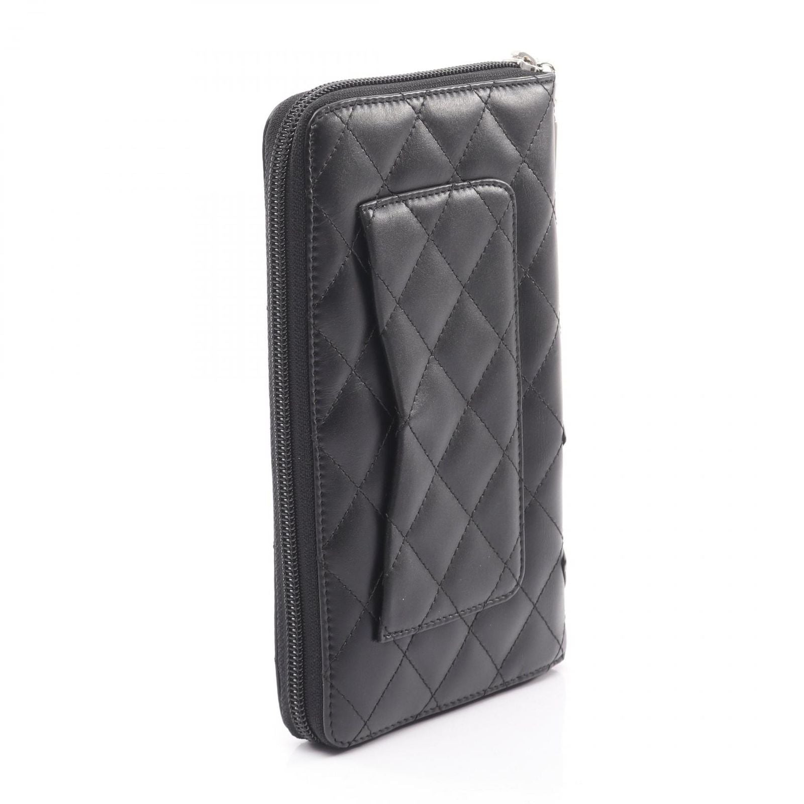 Chanel Round Long Wallet Cambon Line A26710 Black/Black Enamel Leather Patent