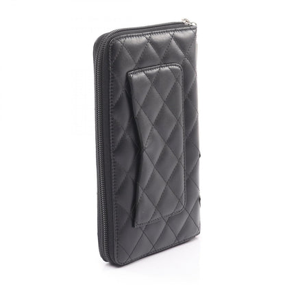 Chanel Round Long Wallet Cambon Line A26710 Black/Black Enamel Leather Patent