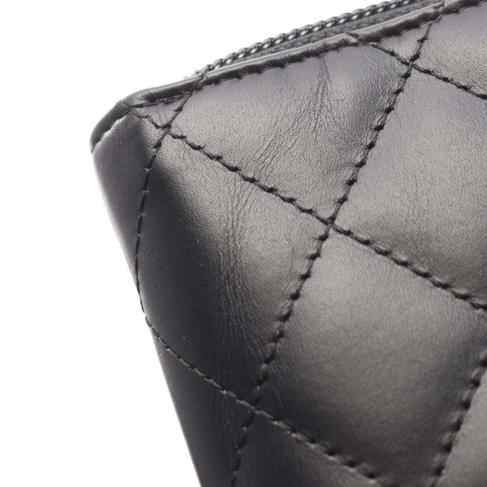 Chanel Round Long Wallet Cambon Line A26710 Black/Black Enamel Leather Patent