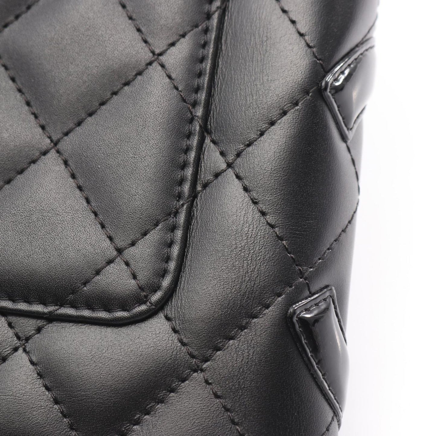 Chanel Round Long Wallet Cambon Line A26710 Black/Black Enamel Leather Patent