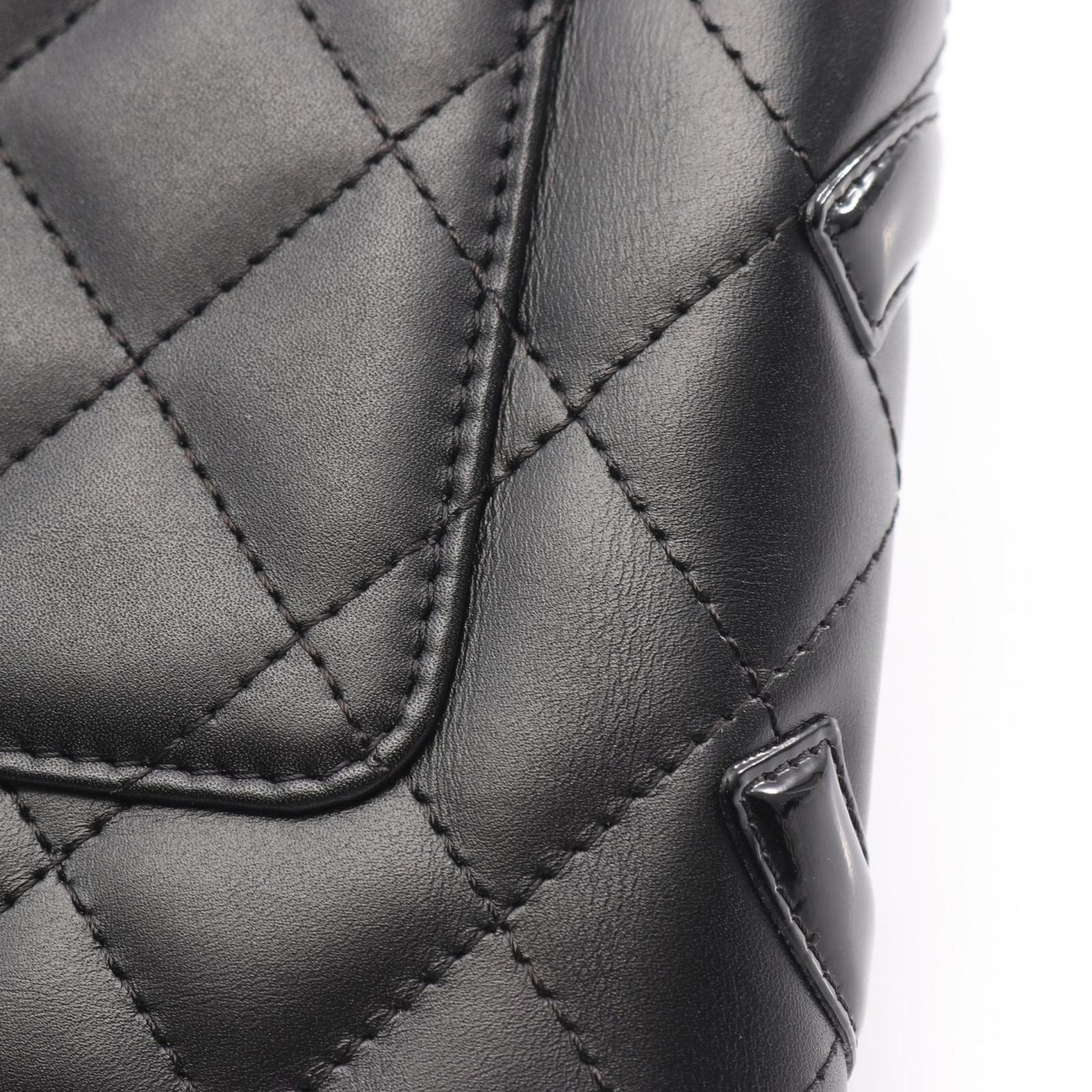 Chanel Round Long Wallet Cambon Line A26710 Black/Black Enamel Leather Patent