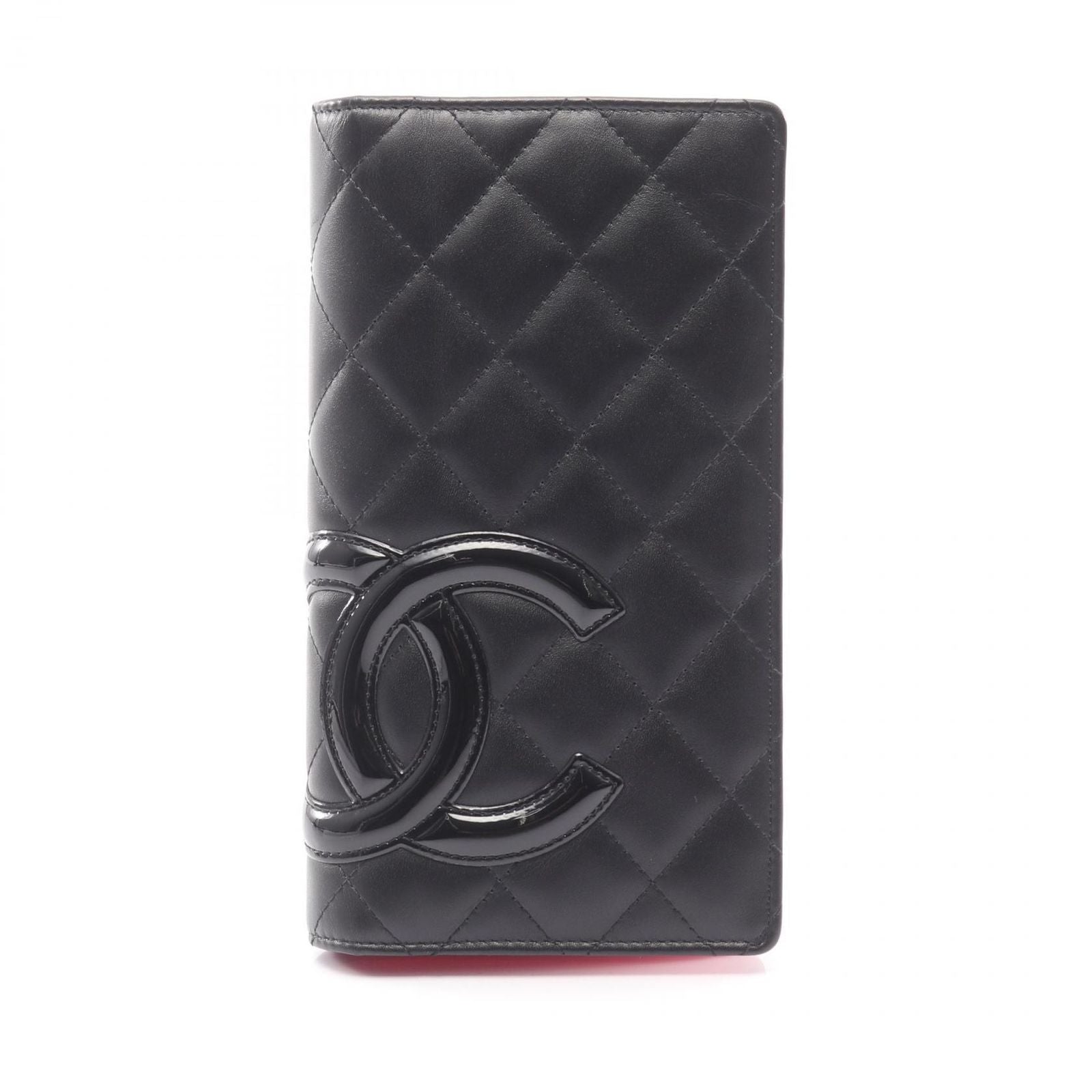 Chanel Bifold Long Wallet Cambon Line Black/Black Enamel Leather Patent Leather