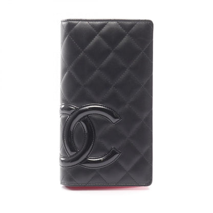 Chanel Bifold Long Wallet Cambon Line Black/Black Enamel Leather Patent Leather