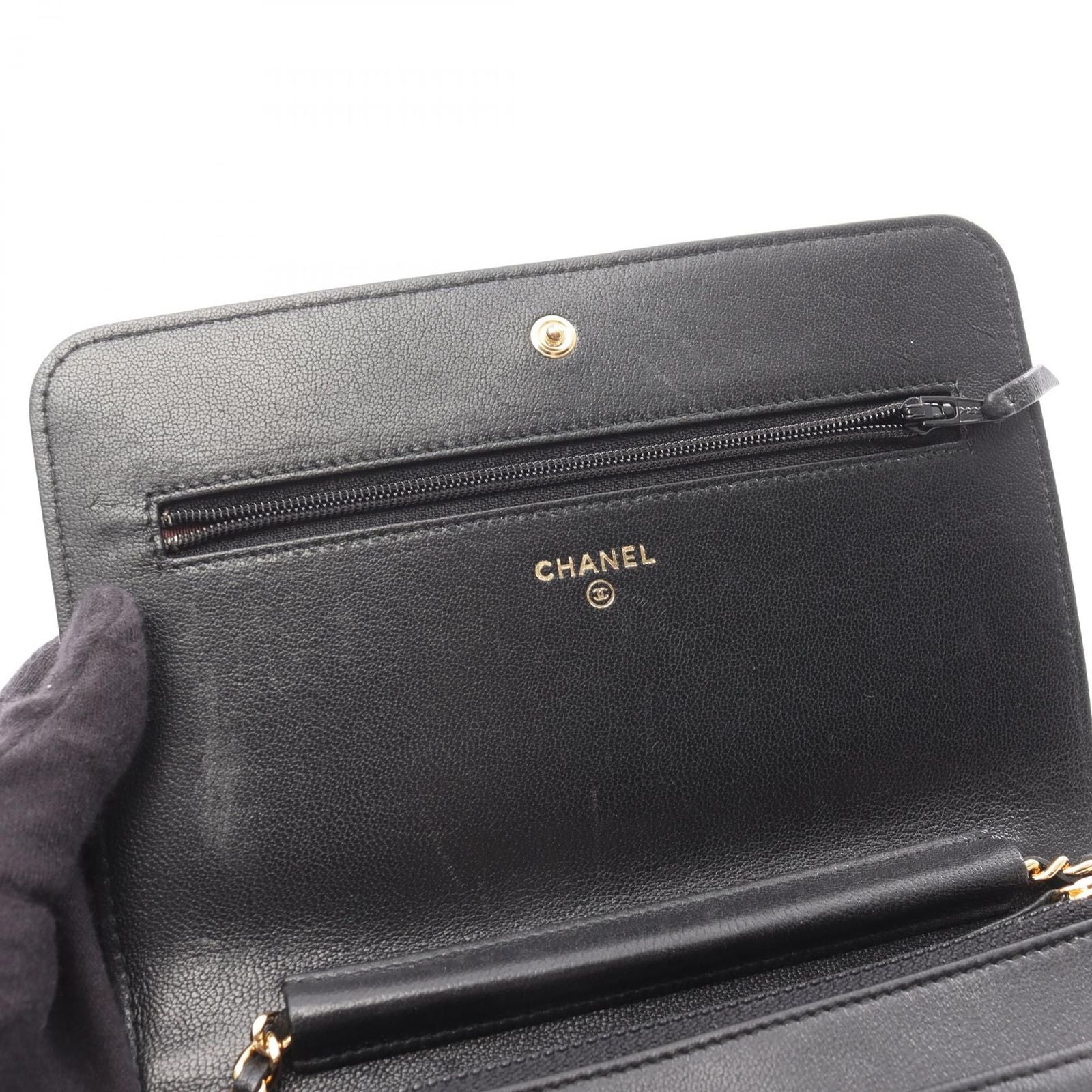 Chanel Shoulder Bag Mademoiselle Black Lambskin Mademoiselle Chain Wallet