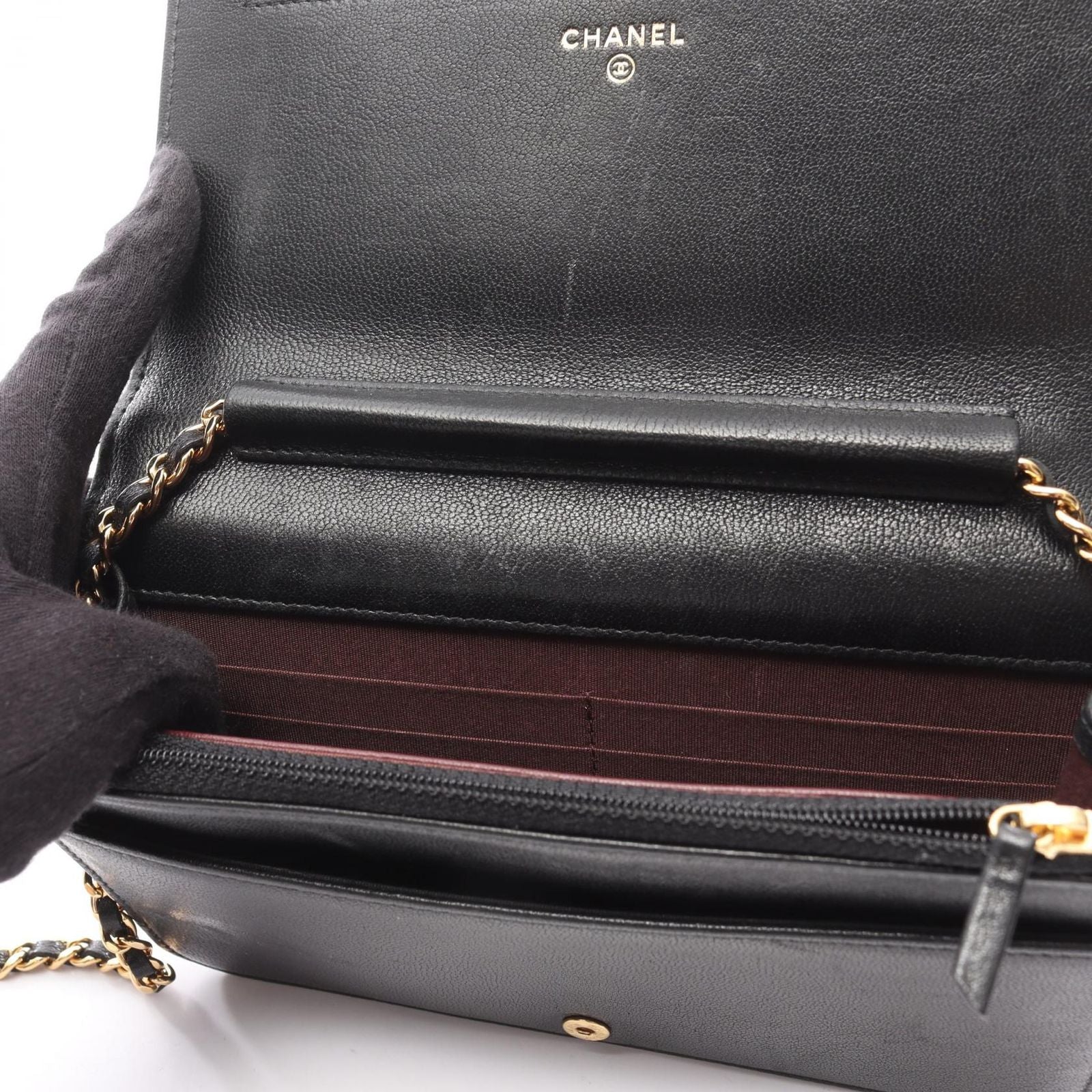 Chanel Shoulder Bag Mademoiselle Black Lambskin Mademoiselle Chain Wallet