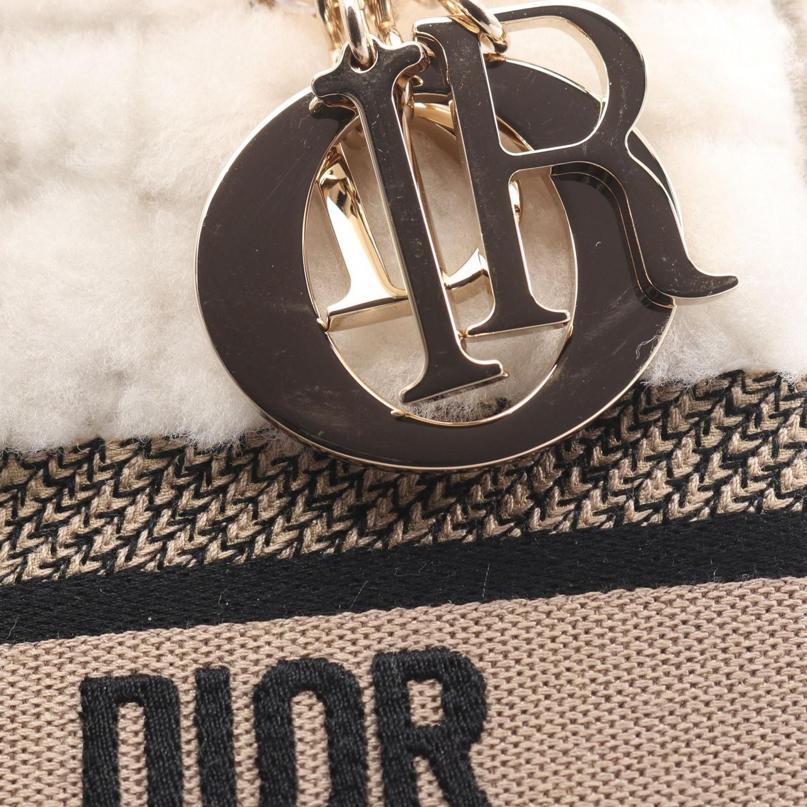 Dior Handbag Lady D-Lite Medium Bag Beige/White Canvas Lady Dior 2way Tote