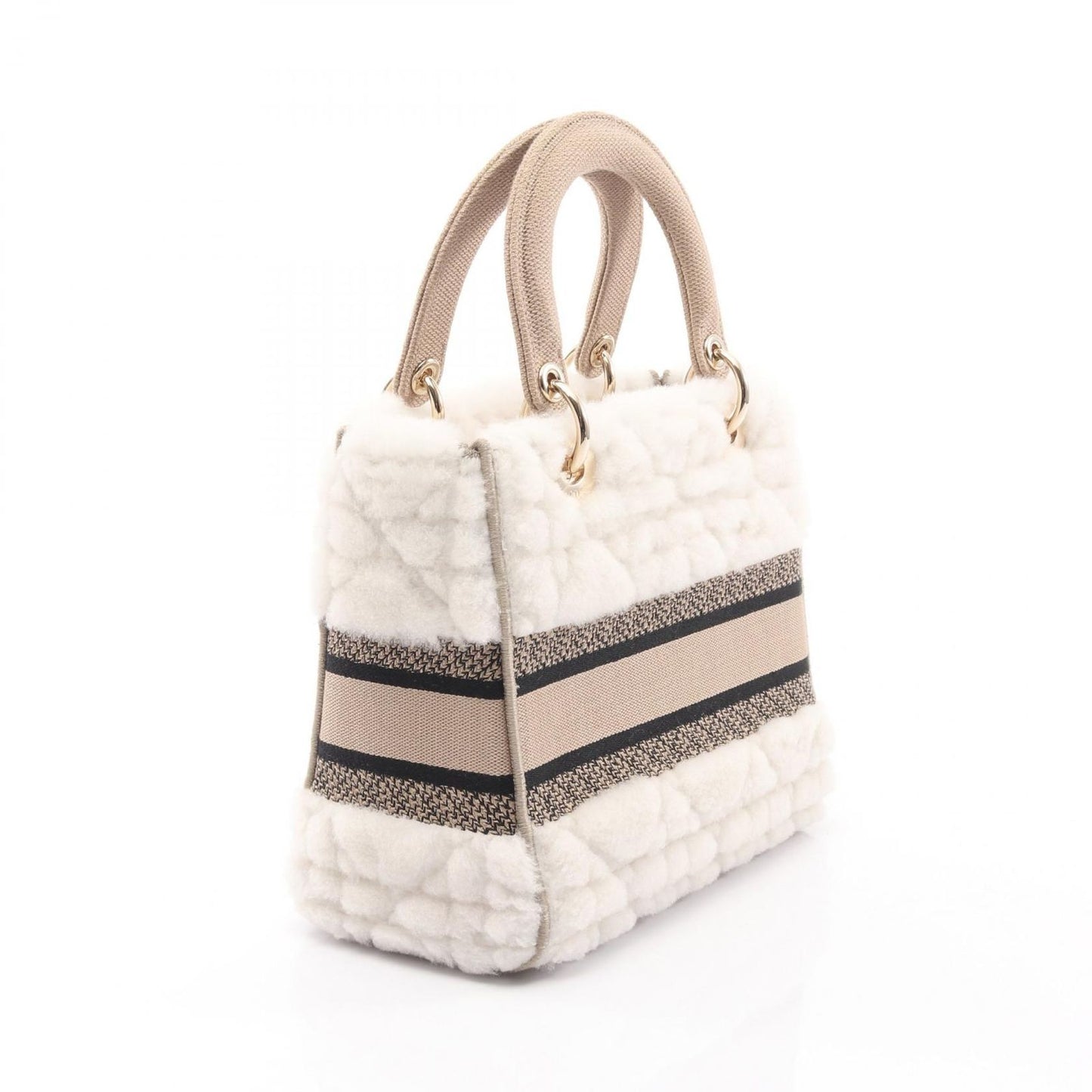 Dior Handbag Lady D-Lite Medium Bag Beige/White Canvas Lady Dior 2way Tote