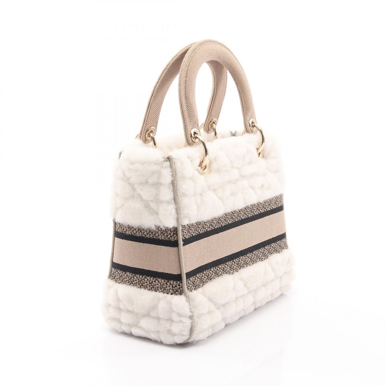 Dior Handbag Lady D-Lite Medium Bag Beige/White Canvas Lady Dior 2way Tote