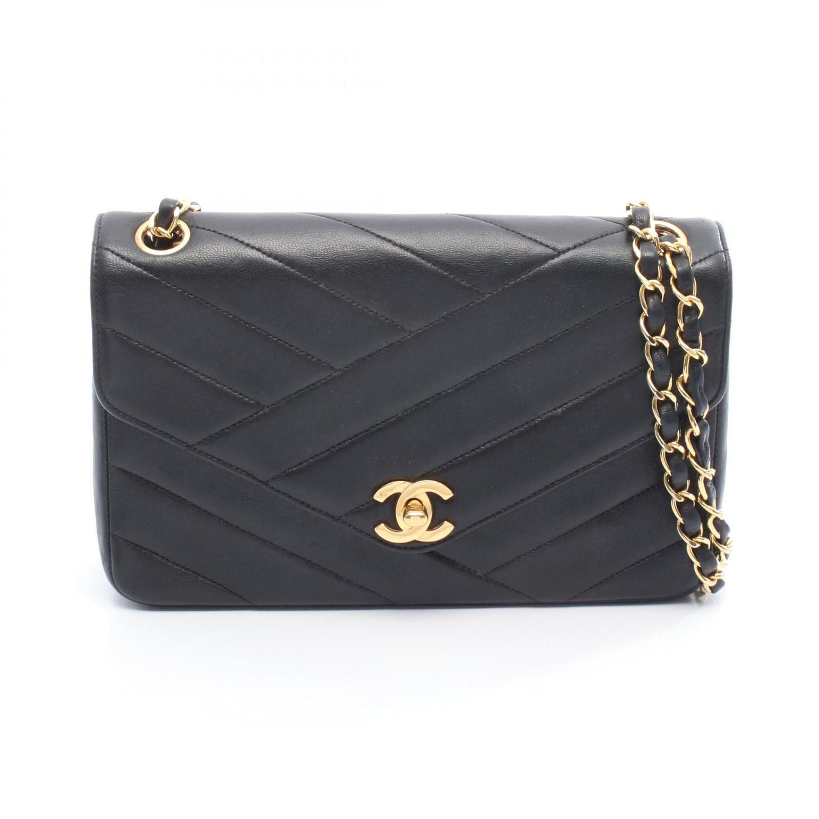 Chanel Shoulder Bag Bias Stitch Black Lambskin Bias Stitch Chain Shoulder