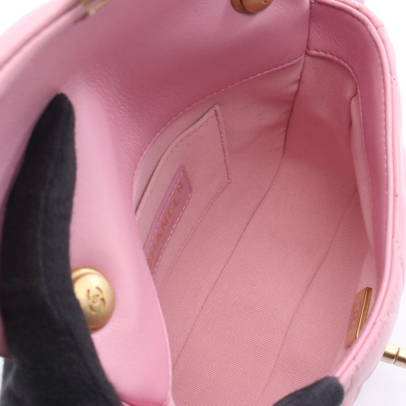 Chanel Shoulder Bag Mini Matelasse Pink Leather Matelasse Small Flap Chain