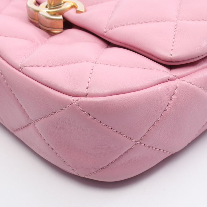 Chanel Shoulder Bag Mini Matelasse Pink Leather Matelasse Small Flap Chain