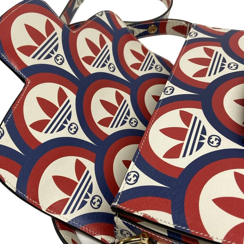 GUCCI Shoulder Bag Horsebit 1955 602204 Ivory x Red x Multi x adidas Leather