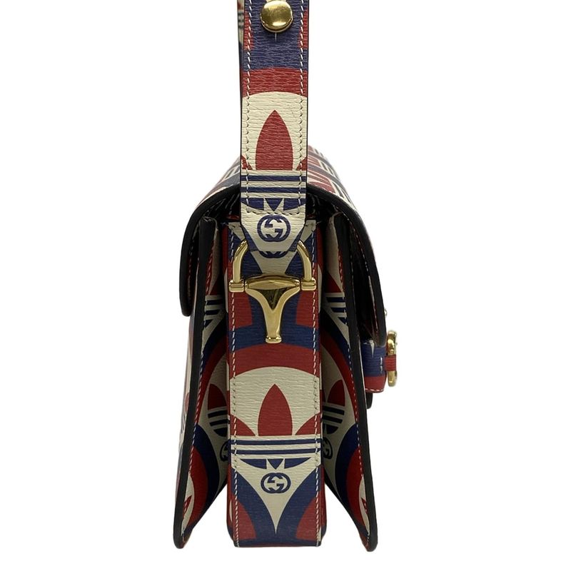 GUCCI Shoulder Bag Horsebit 1955 602204 Ivory x Red x Multi x adidas Leather