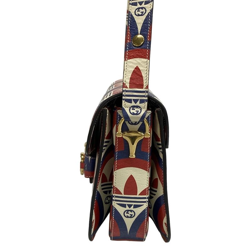 GUCCI Shoulder Bag Horsebit 1955 602204 Ivory x Red x Multi x adidas Leather