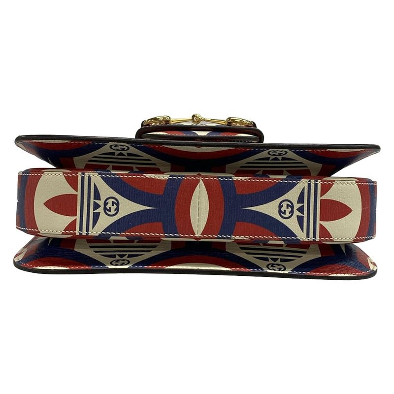 GUCCI Shoulder Bag Horsebit 1955 602204 Ivory x Red x Multi x adidas Leather