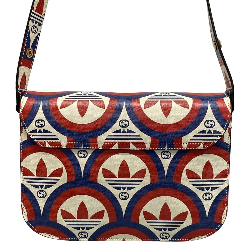GUCCI Shoulder Bag Horsebit 1955 602204 Ivory x Red x Multi x adidas Leather