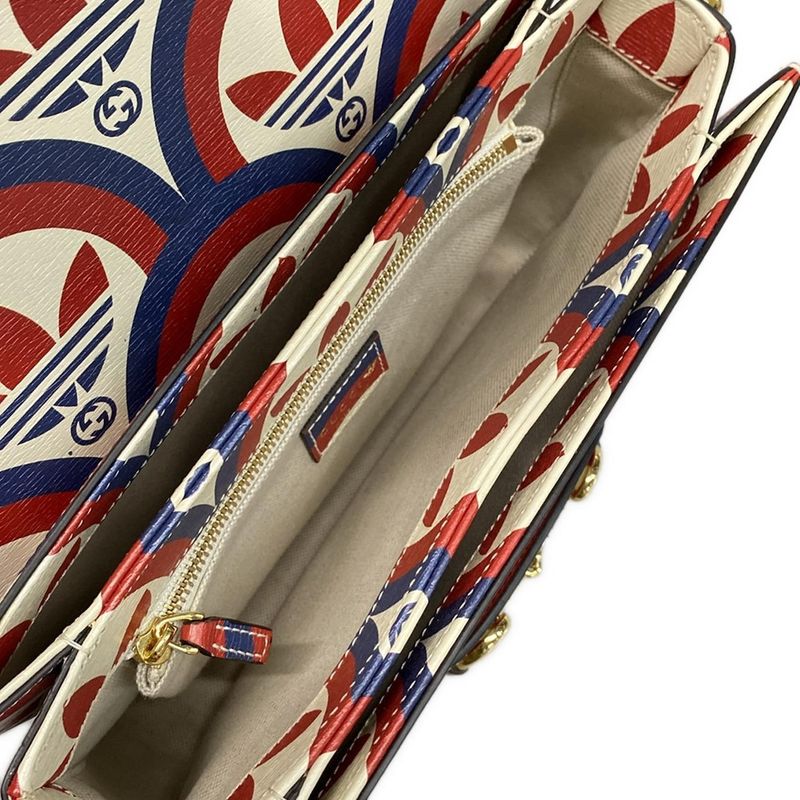 GUCCI Shoulder Bag Horsebit 1955 602204 Ivory x Red x Multi x adidas Leather