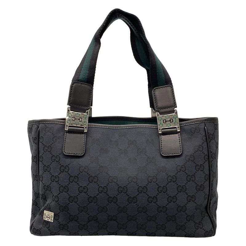 Gucci Tote Bag GG Pattern 264221 Black X Dark Green Leather