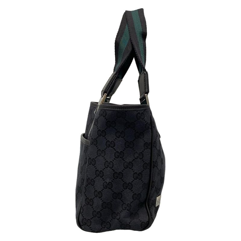 Gucci Tote Bag GG Pattern 264221 Black X Dark Green Leather