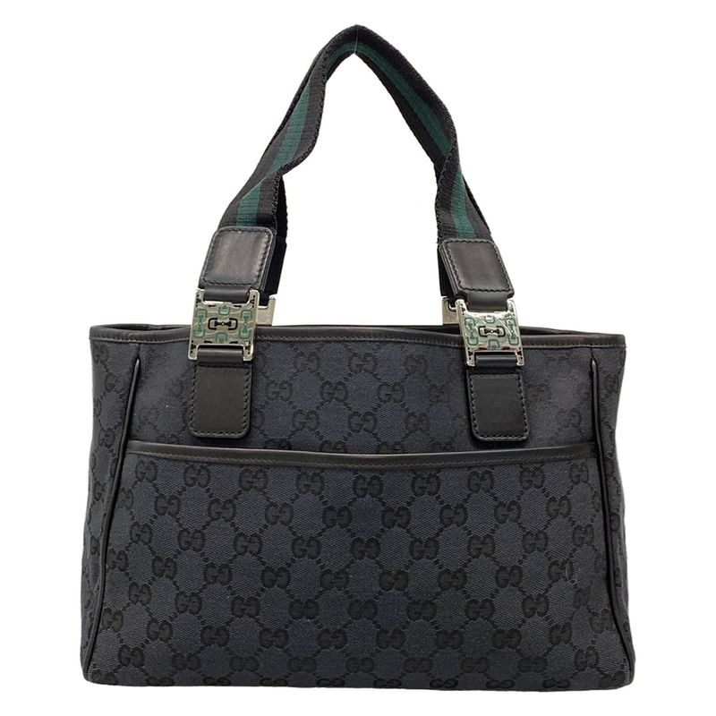 Gucci Tote Bag GG Pattern 264221 Black X Dark Green Leather