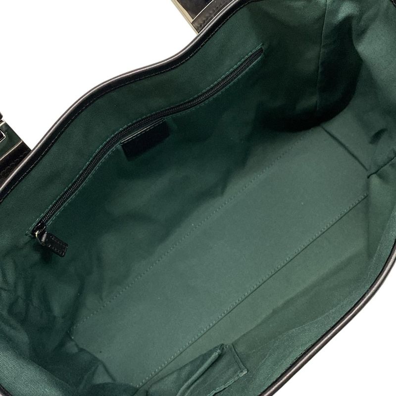 Gucci Tote Bag GG Pattern 264221 Black X Dark Green Leather