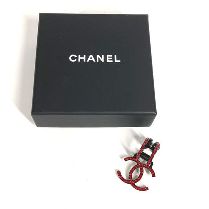 Chanel Earring Crystal Coco Mark Swing Rhinestone One Ear B17s Metal Red