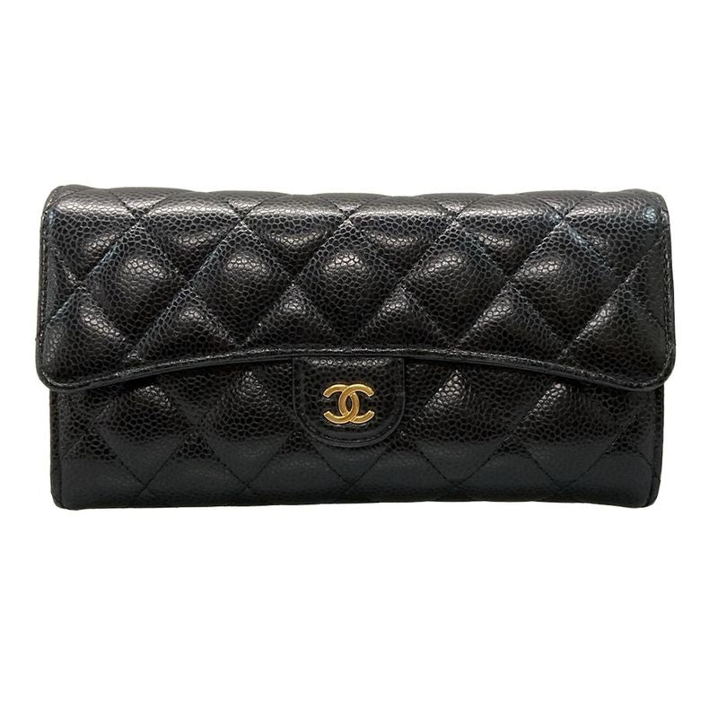 Chanel Long Wallet Matelasse A80758 Black Gold Hardware