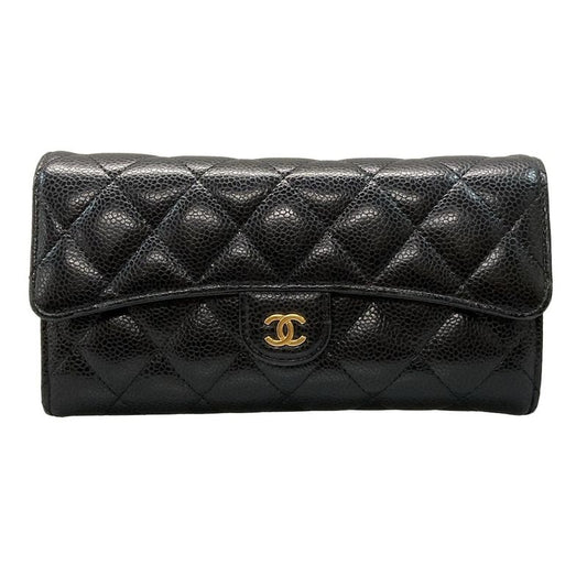 Chanel Long Wallet Matelasse A80758 Black Gold Hardware