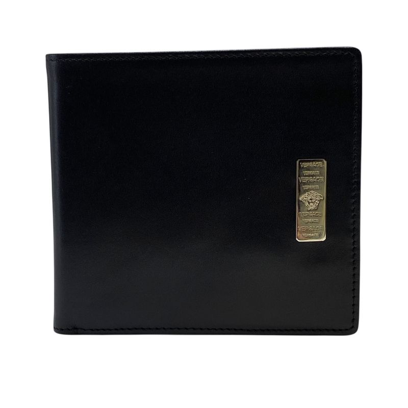 Versace Medusa Bifold Wallet Folding Wallet Billfold Logo Leather Black Silver