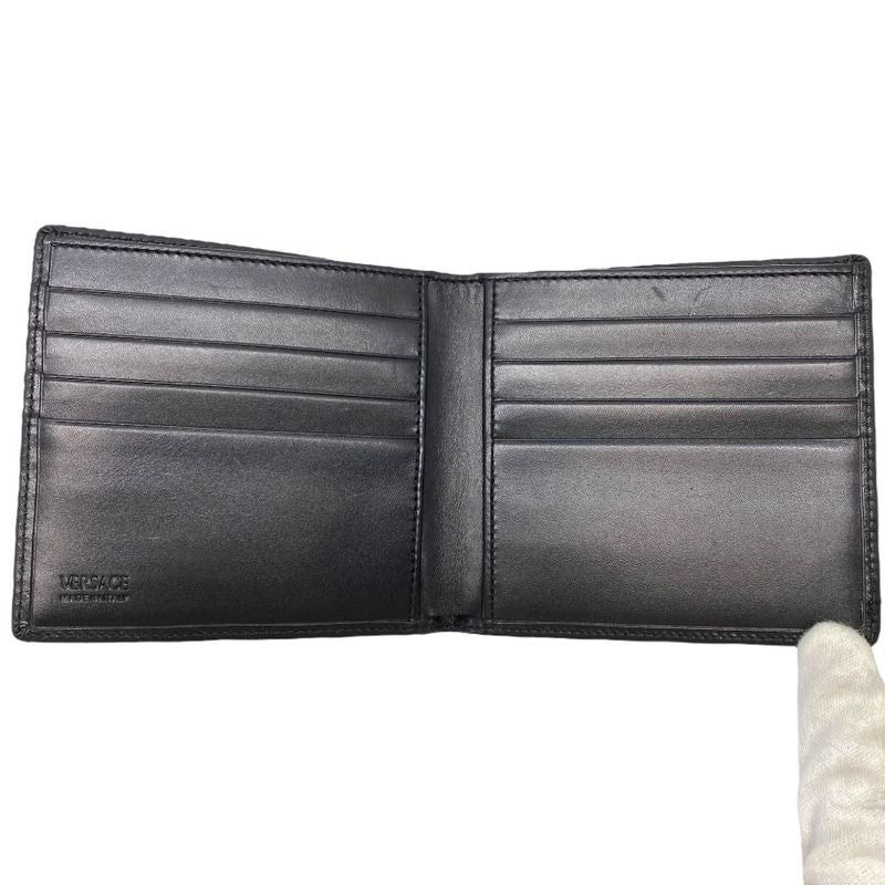 Versace Medusa Bifold Wallet Folding Wallet Billfold Logo Leather Black Silver