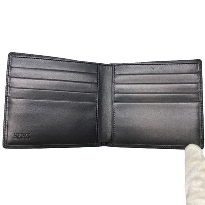 Versace Medusa Bifold Wallet Folding Wallet Billfold Logo Leather Black Silver