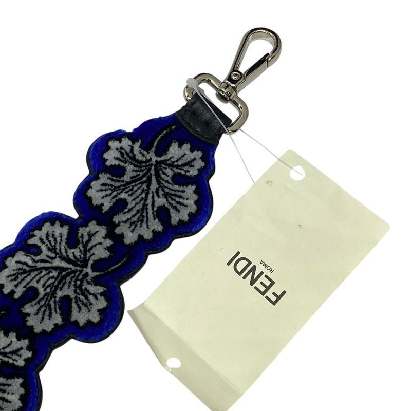 Fendi Long Strap You Shoulder Strap Accessory Leaf Velvet Leather Black Blue