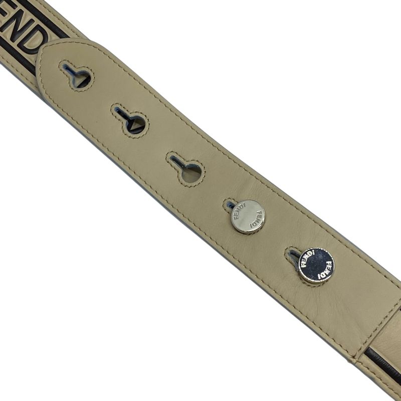 Fendi Long Strap You Shoulder Strap Accessory ROMA Logo Leather Silver Beige