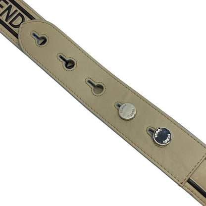 Fendi Long Strap You Shoulder Strap Accessory ROMA Logo Leather Silver Beige