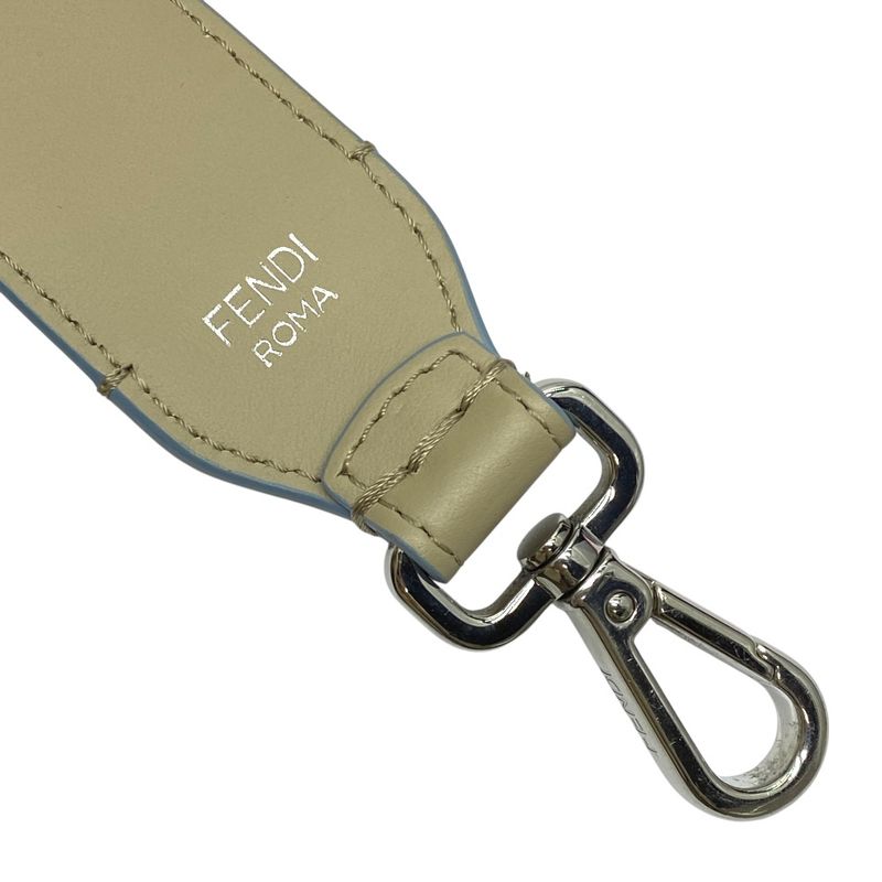 Fendi Long Strap You Shoulder Strap Accessory ROMA Logo Leather Silver Beige