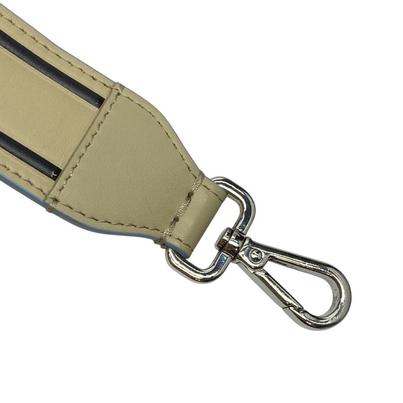Fendi Long Strap You Shoulder Strap Accessory ROMA Logo Leather Silver Beige