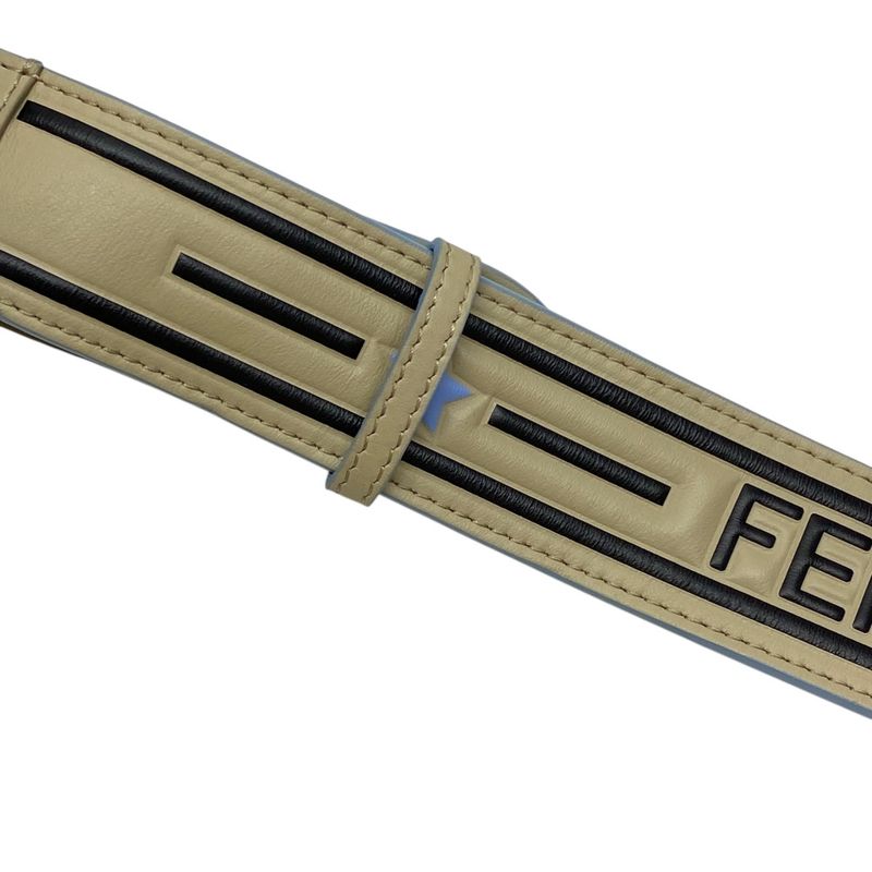 Fendi Long Strap You Shoulder Strap Accessory ROMA Logo Leather Silver Beige
